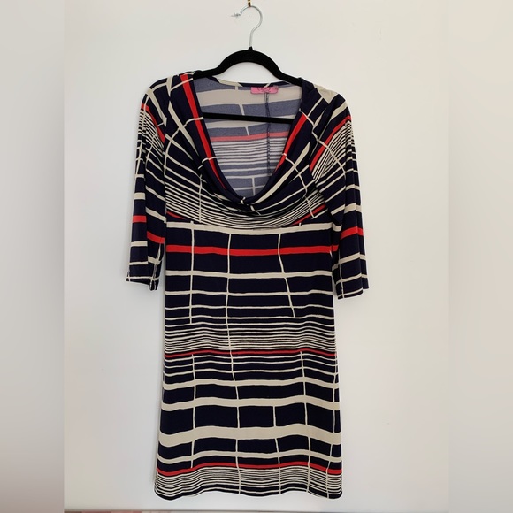 Eliza J Dresses & Skirts - Eliza J Blue Red White Geometric Stripe Print Dress Size 10